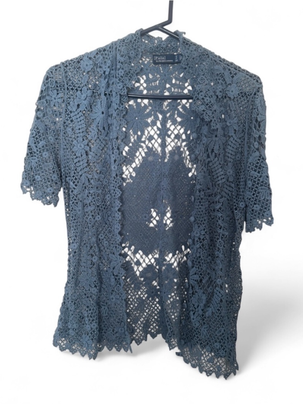 Ralph Lauren Blue Crochet Open-Front Cardigan